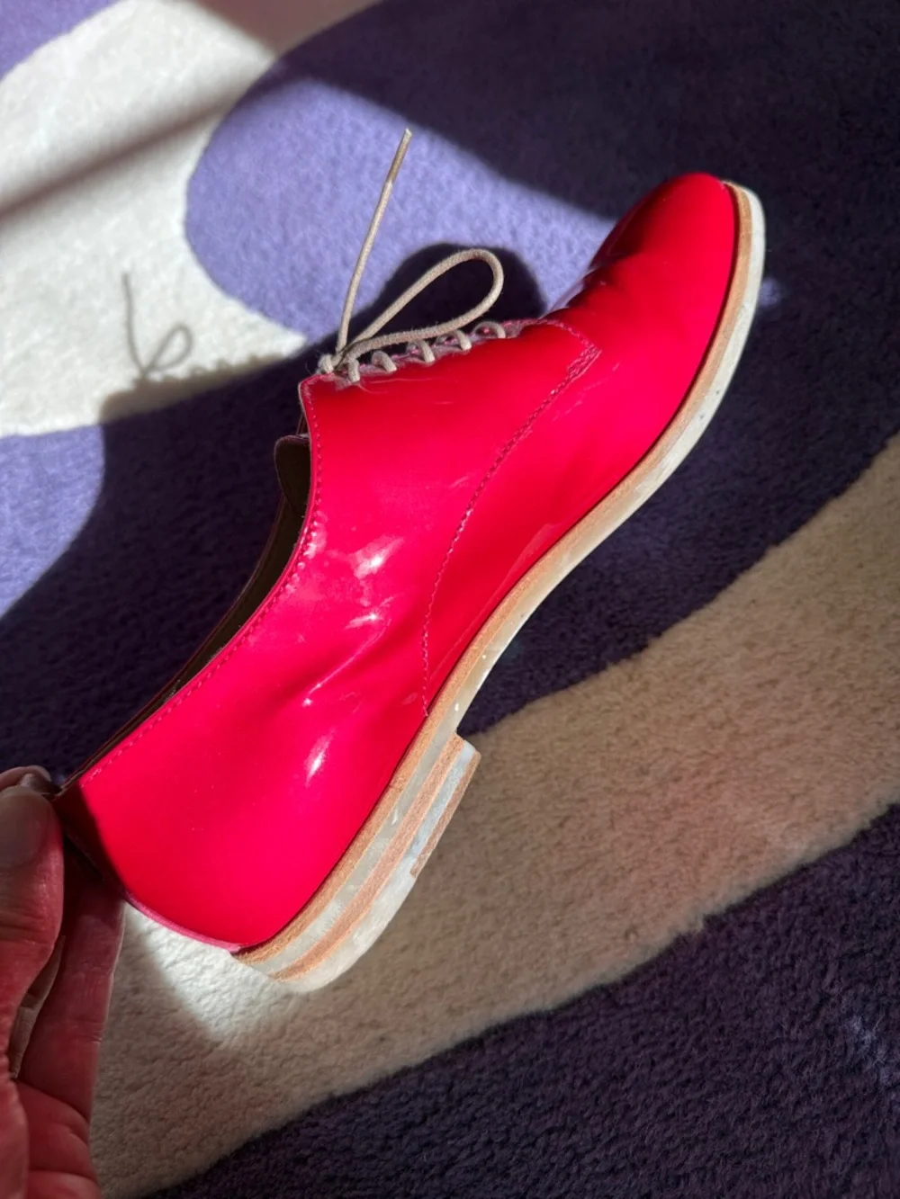 Agl Women's‎ Patent Leather Lace-Up Flats in Bright Fuchsia